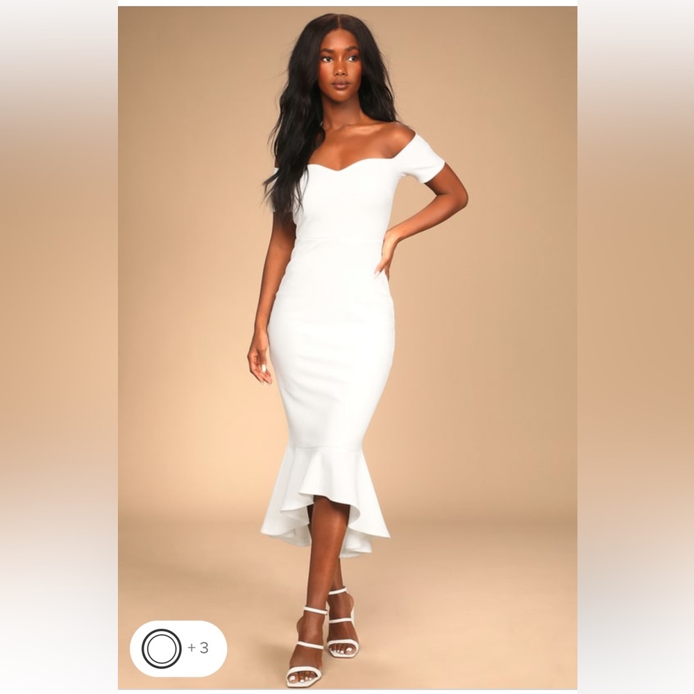 Lulus - How Much I Care White Off-the-Shoulder Midi Dress - Small
